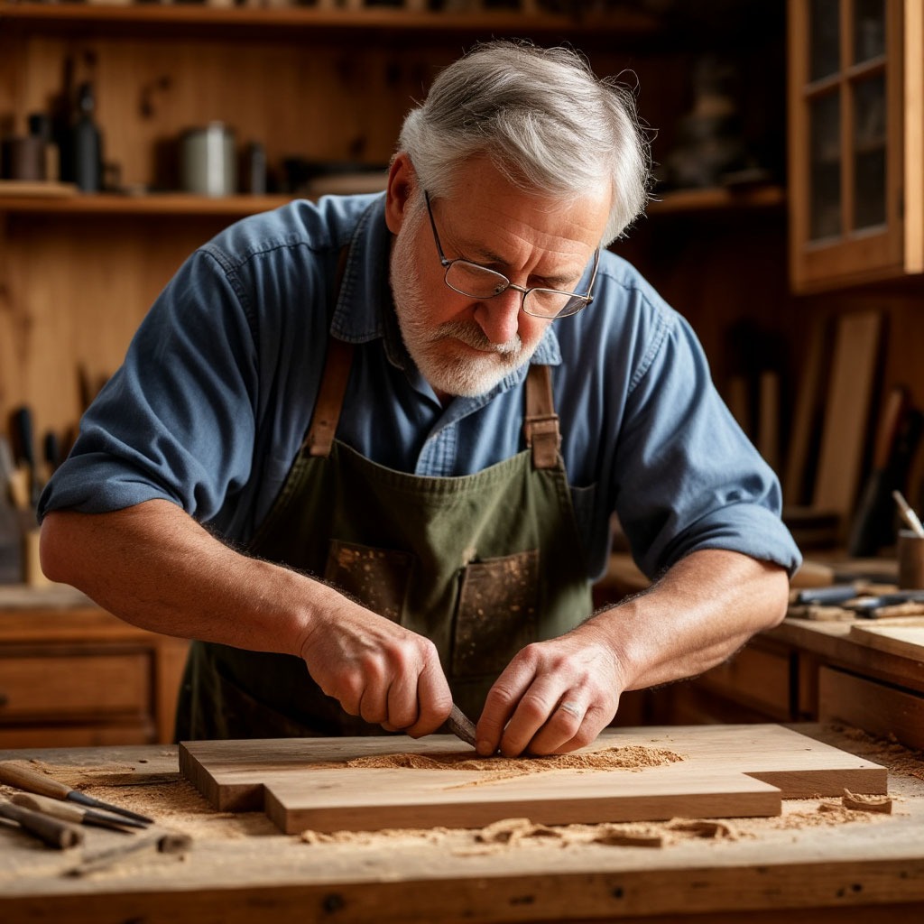 Artisan ébéniste sculptant le bois